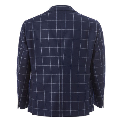 Malo Blue Wool Jacket with Contrasting Checks