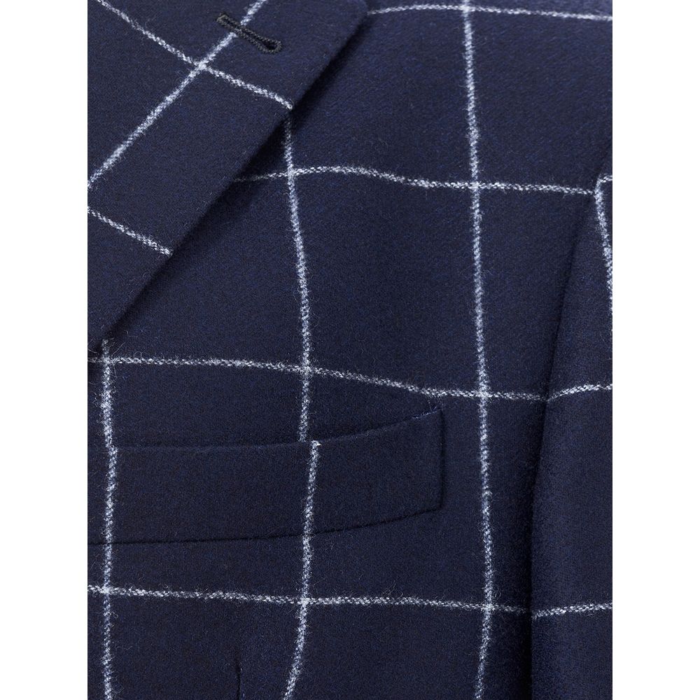 Malo Blue Wool Jacket with Contrasting Checks