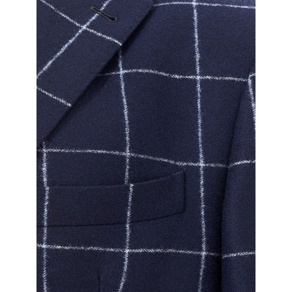 Malo Blue Wool Jacket with Contrasting Checks