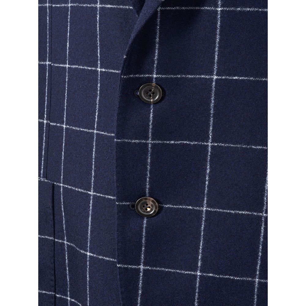 Malo Blue Wool Jacket with Contrasting Checks