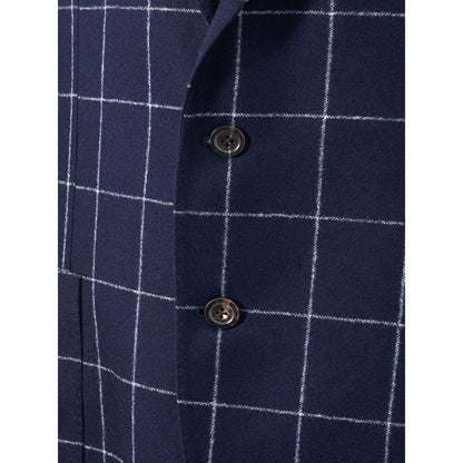 Malo Blue Wool Jacket with Contrasting Checks