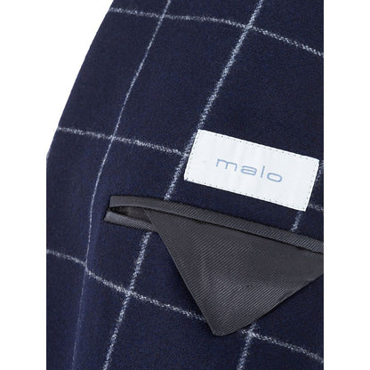 Malo Blue Wool Jacket with Contrasting Checks