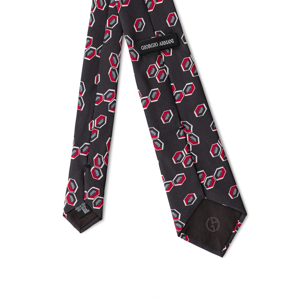 Giorgio Armani Anthracite Silk Tie with Multicolour Geometries