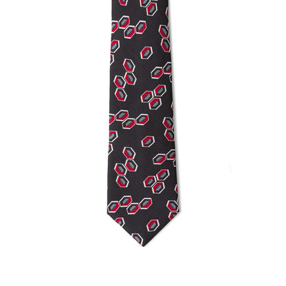 Giorgio Armani Anthracite Silk Tie with Multicolour Geometries