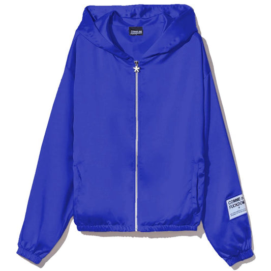Comme Des Fuckdown Blue Polyester Sweater and Zipper Satin Jacket