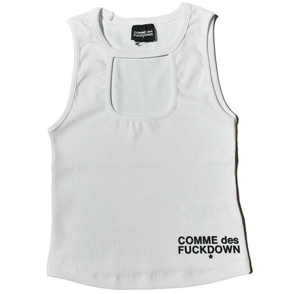Comme Des Fuckdown White Cotton Rib Top