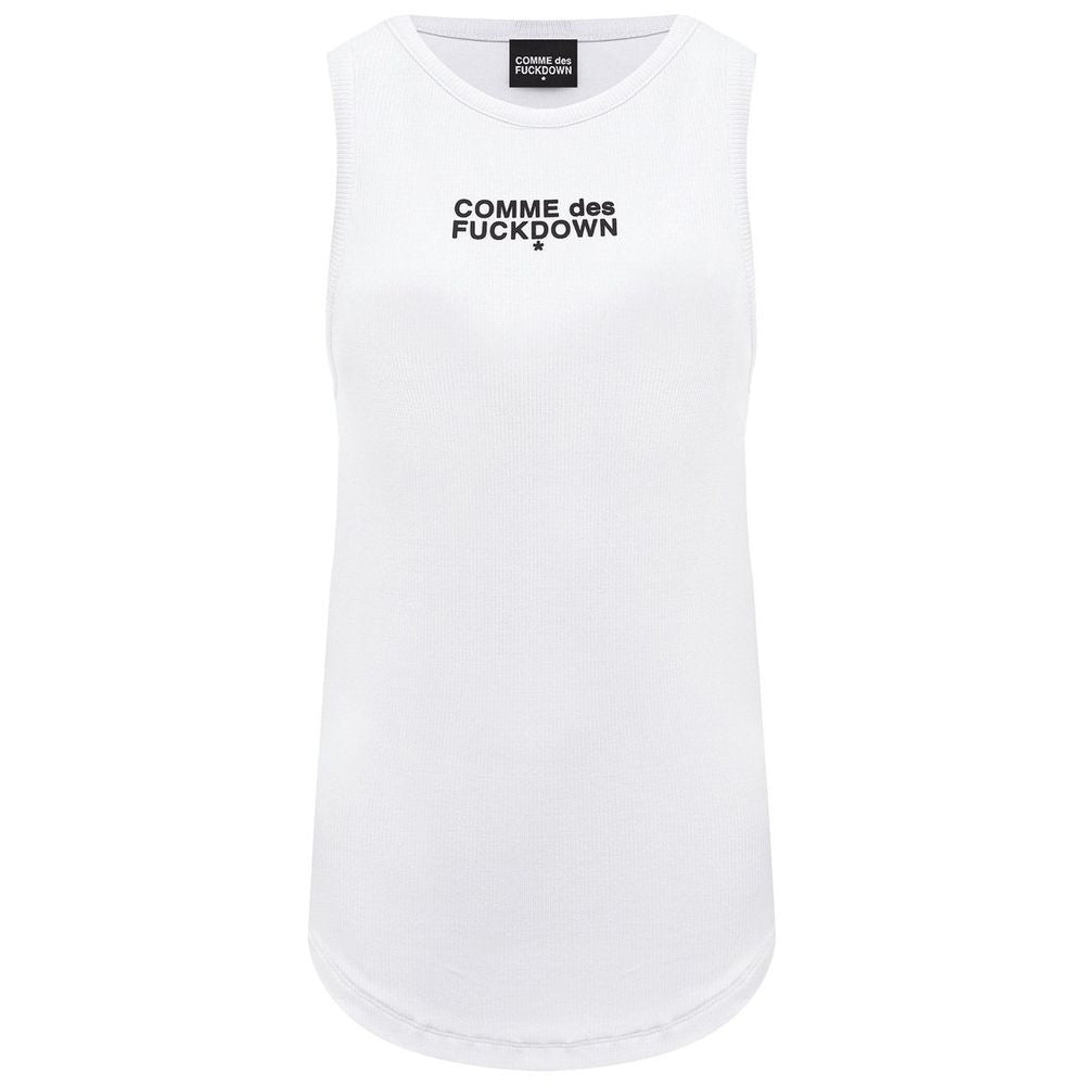 Comme Des Fuckdown White Cotton Rib Tank Top