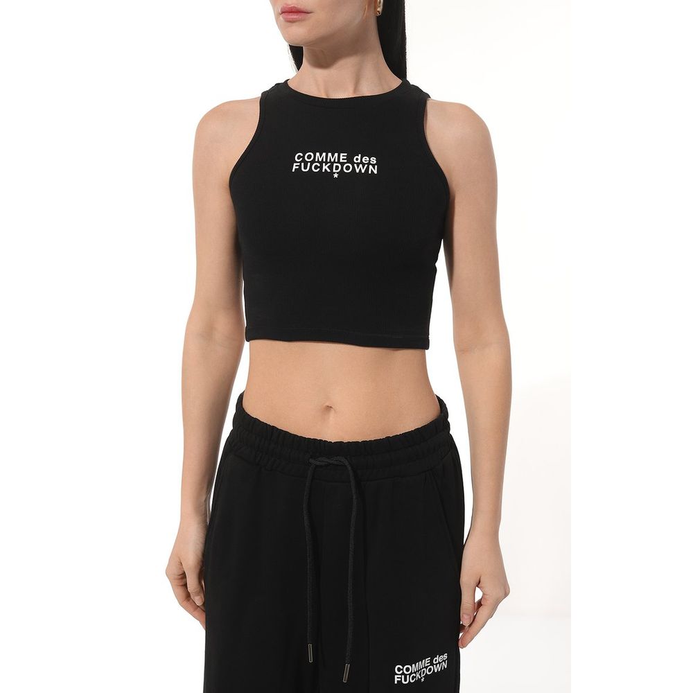Comme Des Fuckdown Black Cotton Ribbed Cropped Top