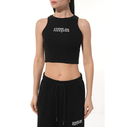 Comme Des Fuckdown Black Cotton Ribbed Cropped Top