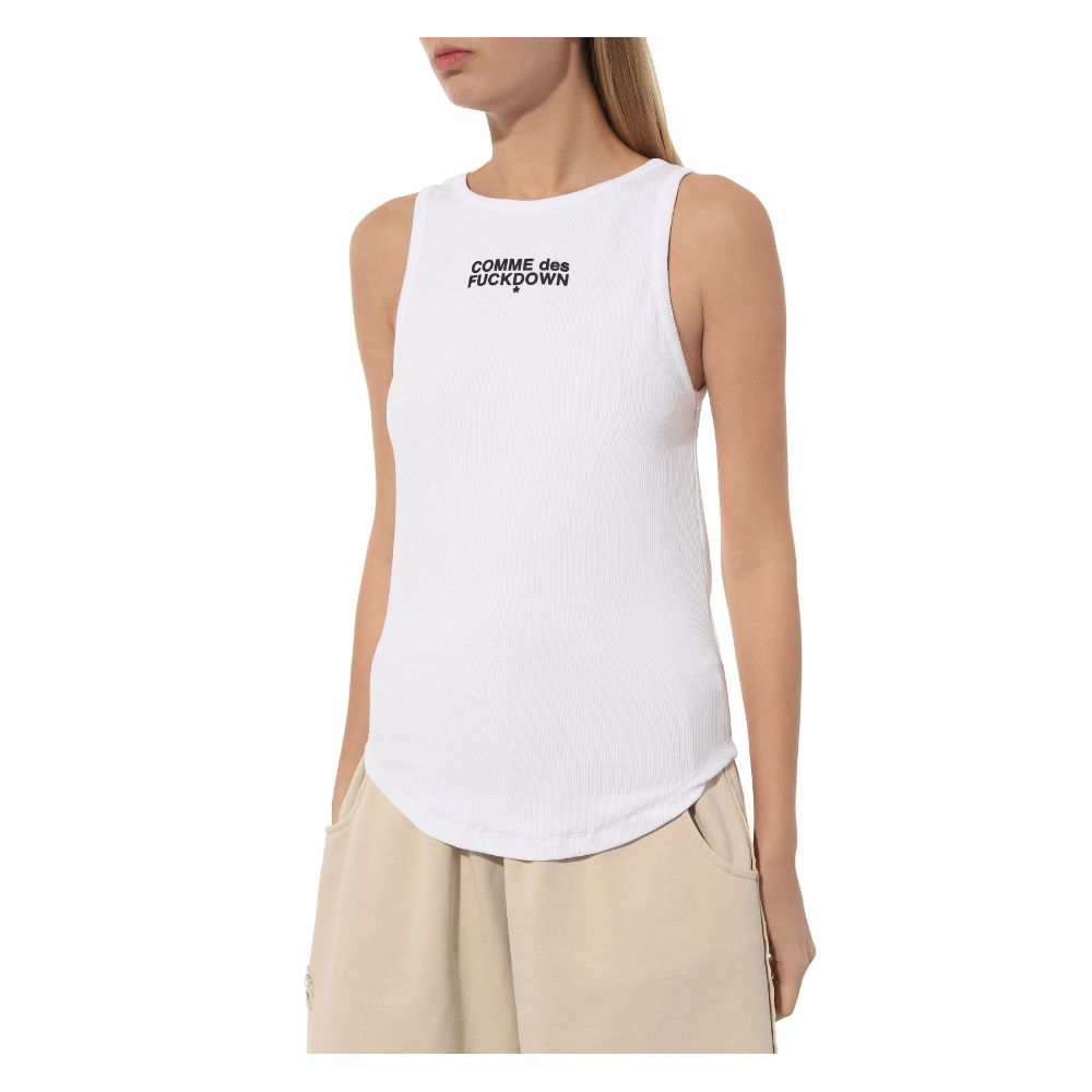 Comme Des Fuckdown White Cotton Rib Tank Top