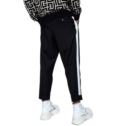 Balmain Black Cotton Trousers with White Side Stripes