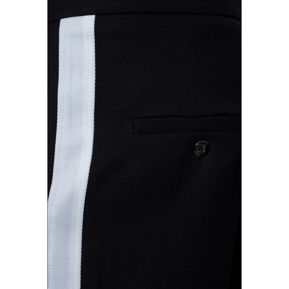 Balmain Black Cotton Trousers with White Side Stripes