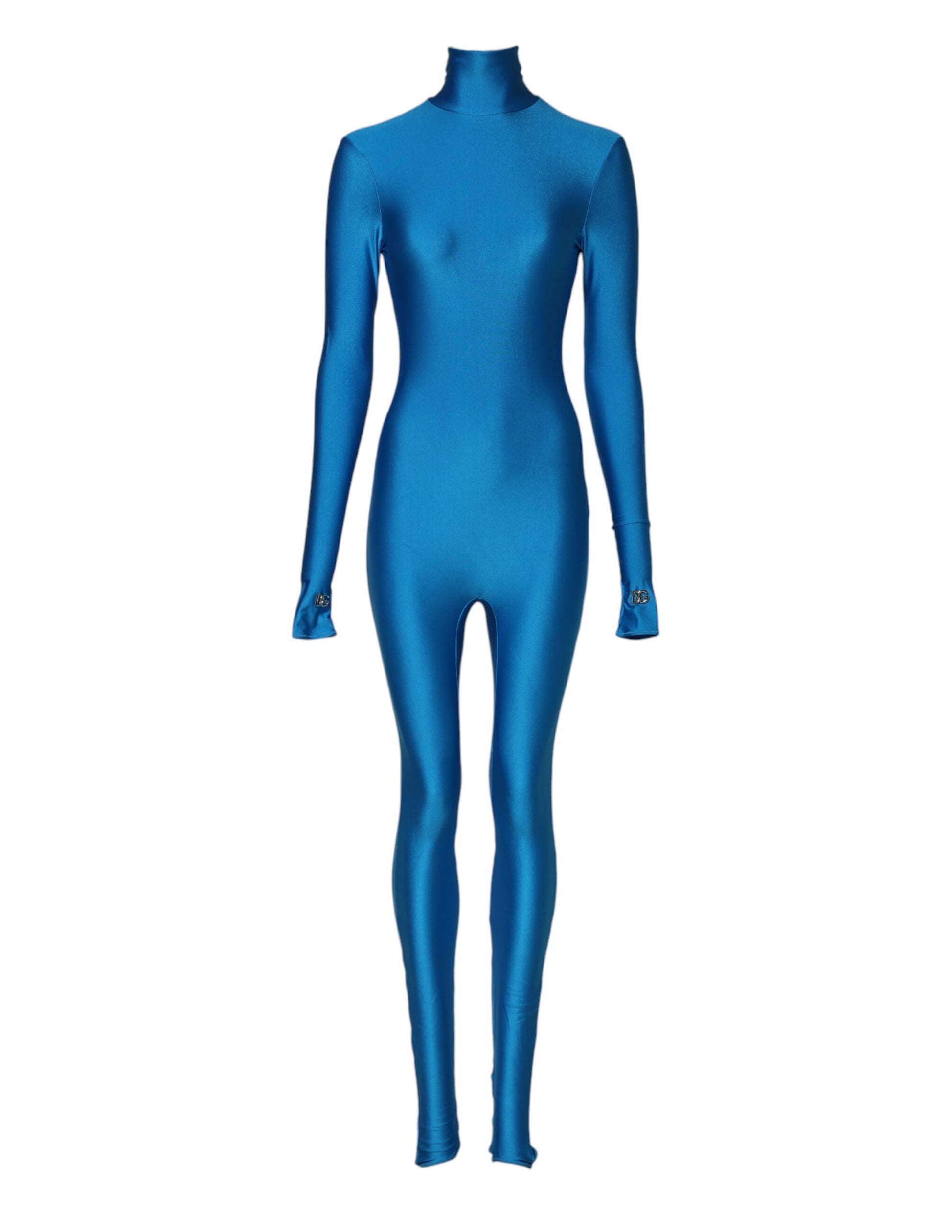 Dolce & Gabbana Blue Nylon Turtleneck Bodycon Jumpsuit