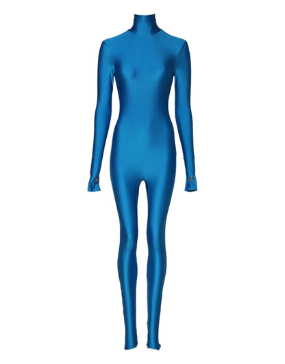 Dolce & Gabbana Blue Nylon Turtleneck Bodycon Jumpsuit