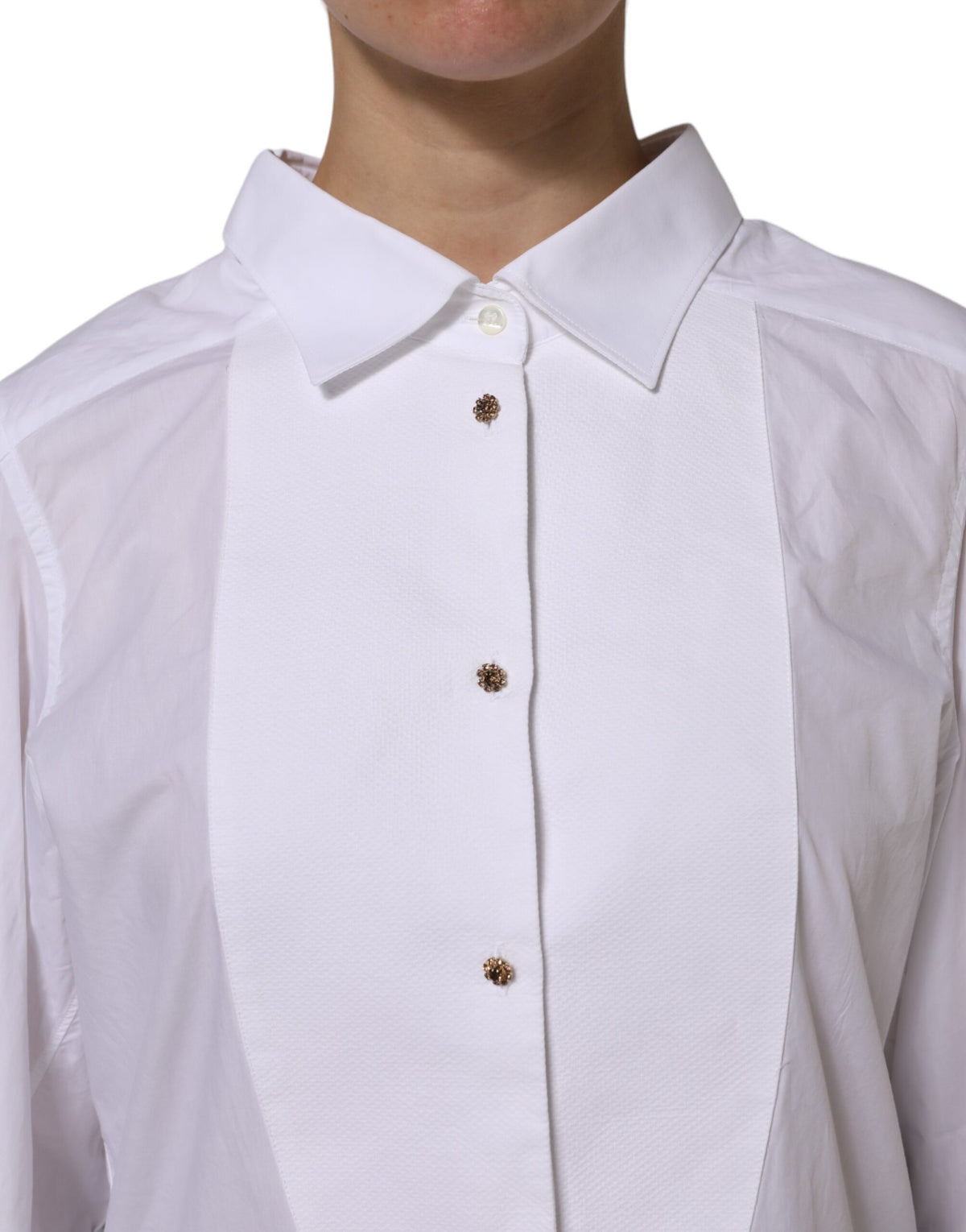 Dolce & Gabbana White Cotton Long Sleeves Formal Top Shirt