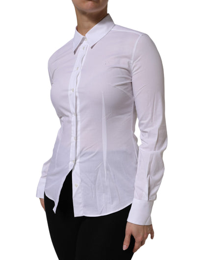 Dolce & Gabbana White Cotton Collared Long Sleeves Top Shirt