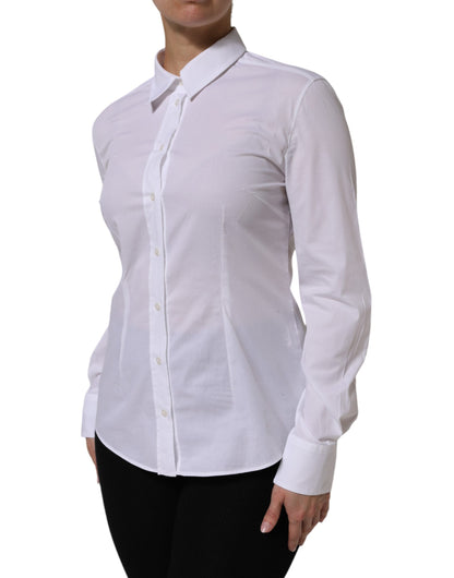 Dolce & Gabbana White Cotton Long Sleeves Collared Top Shirt