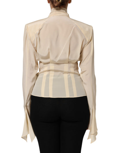 Dolce & Gabbana Light Yellow Ascot Collar Buttoned Blouse Top
