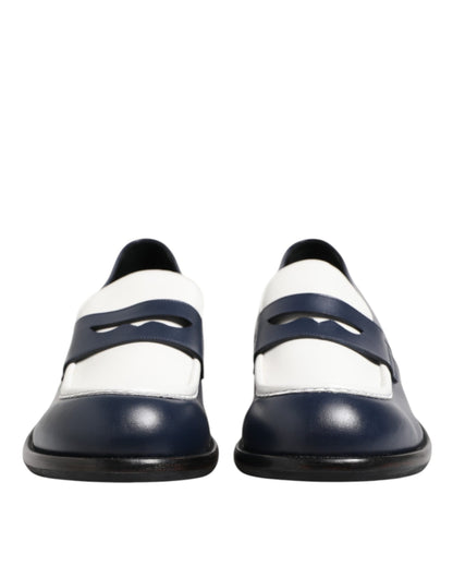 Dolce & Gabbana Black and White Leather Slip-On Loafers for Men