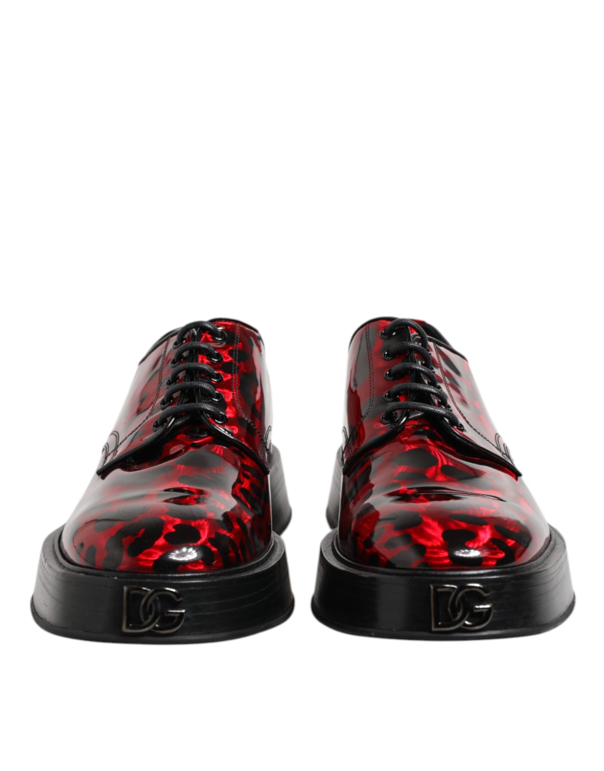 Dolce & Gabbana Red Leopard Derby Dress Shoes for Men
