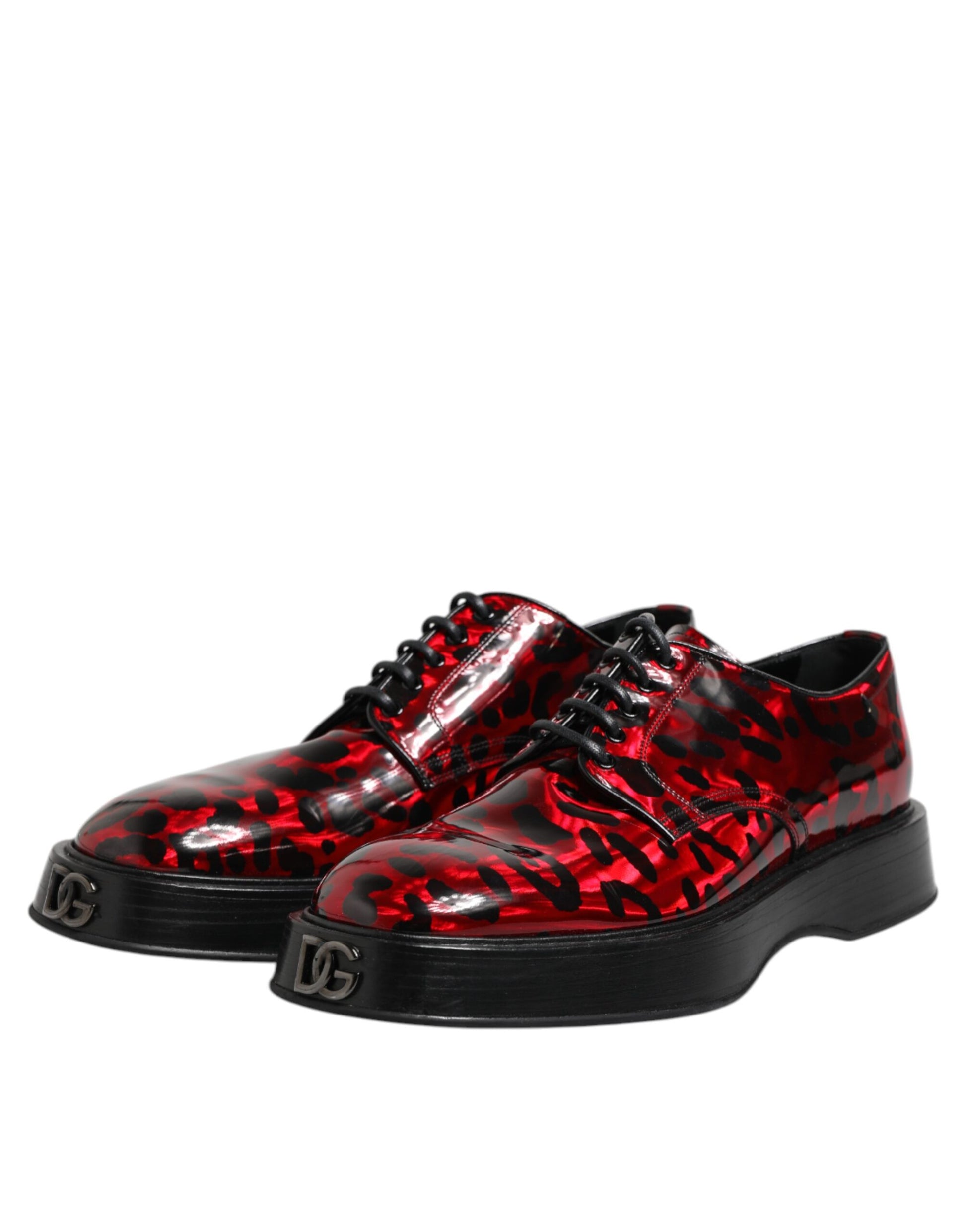 Dolce & Gabbana Red Leopard Derby Dress Shoes for Men