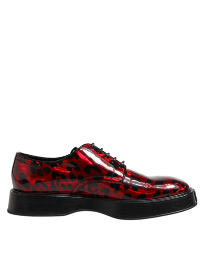 Dolce & Gabbana Red Leopard Derby Dress Shoes for Men