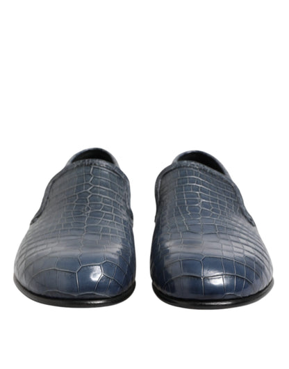 Dolce & Gabbana Blue Exotic Leather Slip On Loafers for Men
