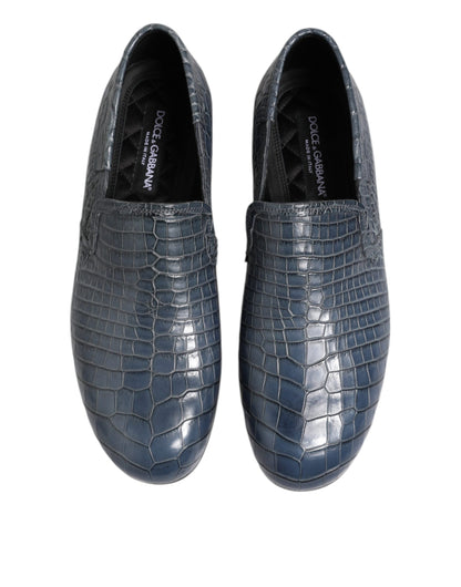 Dolce & Gabbana Blue Exotic Leather Slip On Loafers for Men