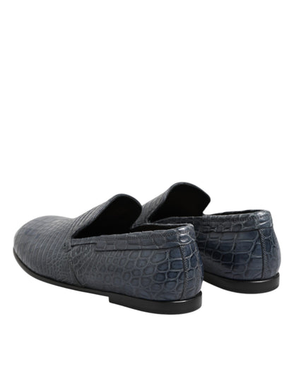 Dolce & Gabbana Blue Exotic Leather Slip On Loafers for Men