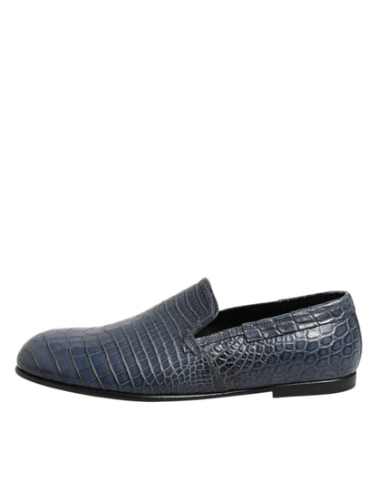 Dolce & Gabbana Blue Exotic Leather Slip On Loafers for Men