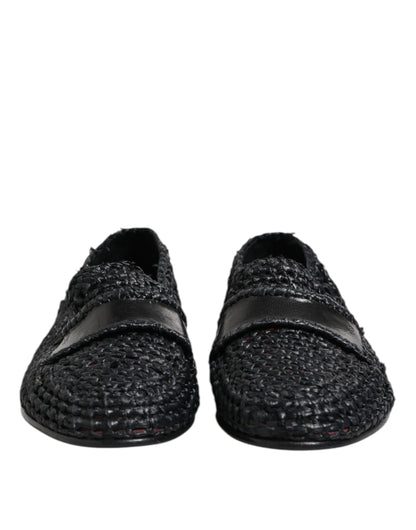 Dolce & Gabbana Black Woven Leather Slip On Loafers for Men