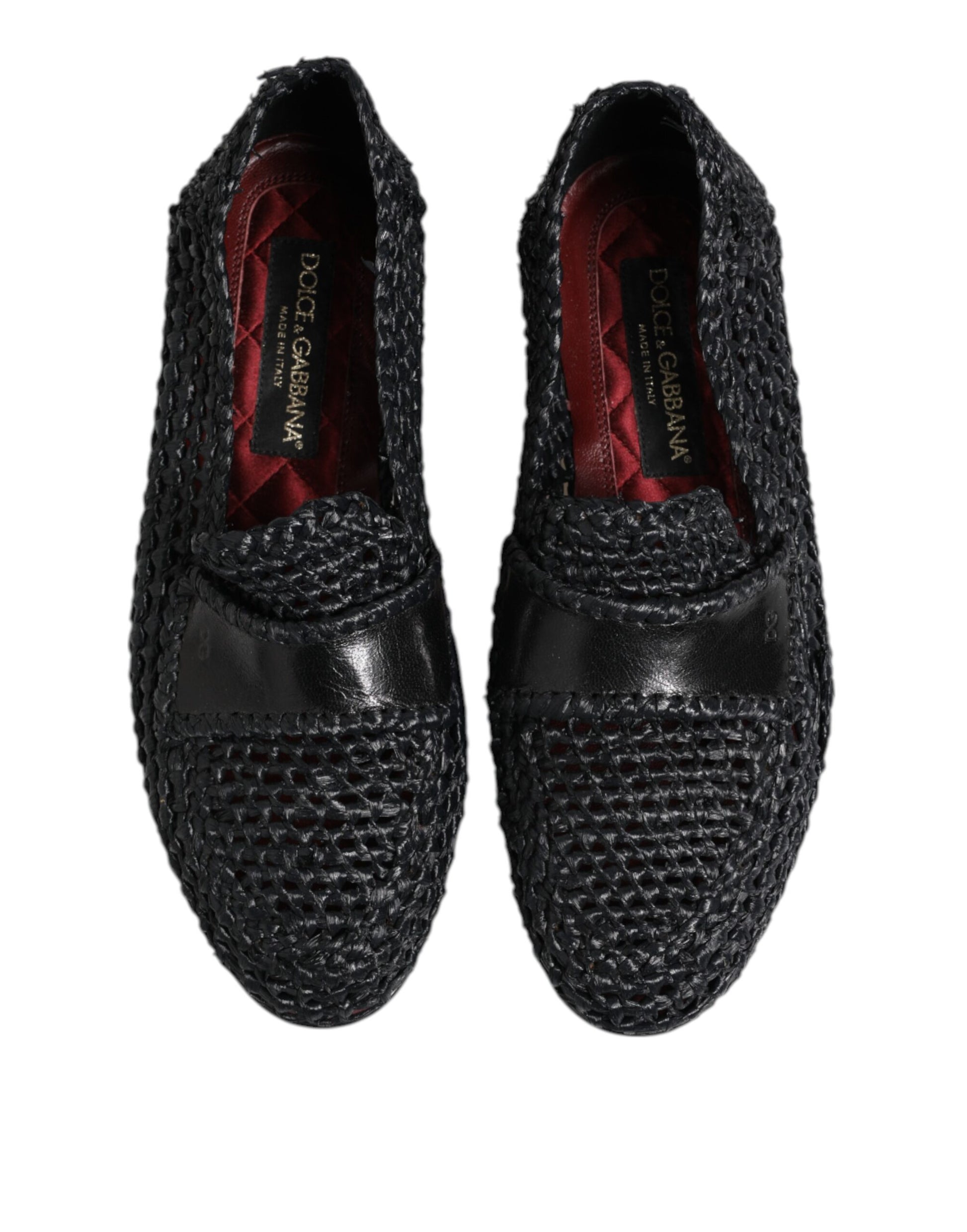Dolce & Gabbana Black Woven Leather Slip On Loafers for Men