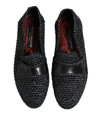 Dolce & Gabbana Black Woven Leather Slip On Loafers for Men