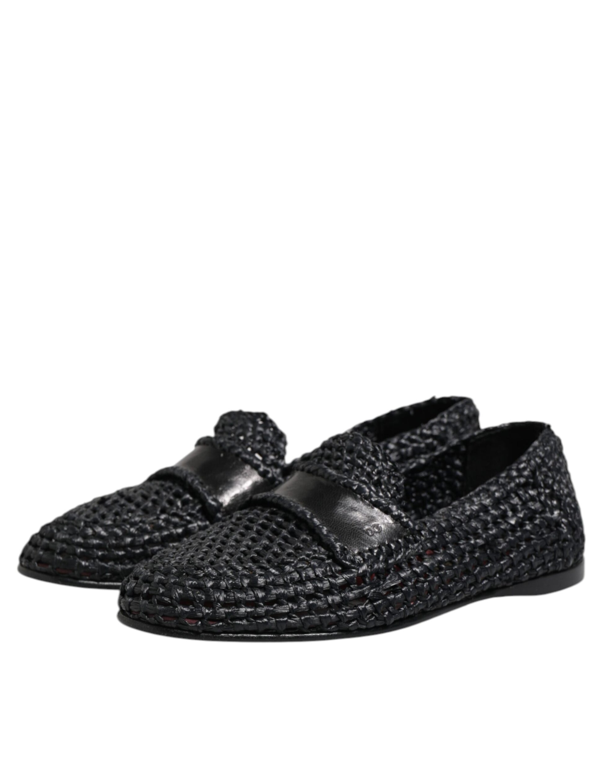 Dolce & Gabbana Black Woven Leather Slip On Loafers for Men