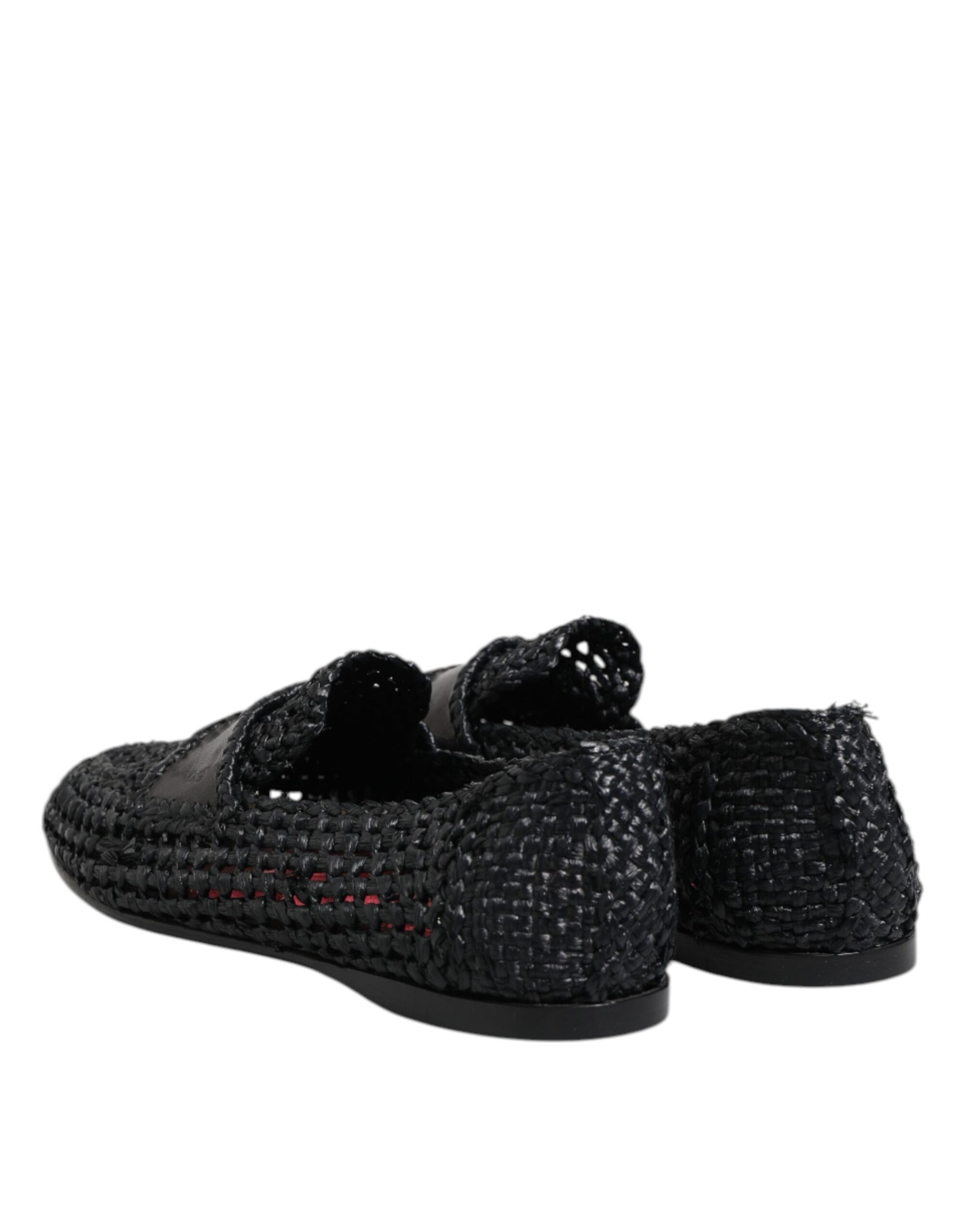 Dolce & Gabbana Black Woven Leather Slip On Loafers for Men