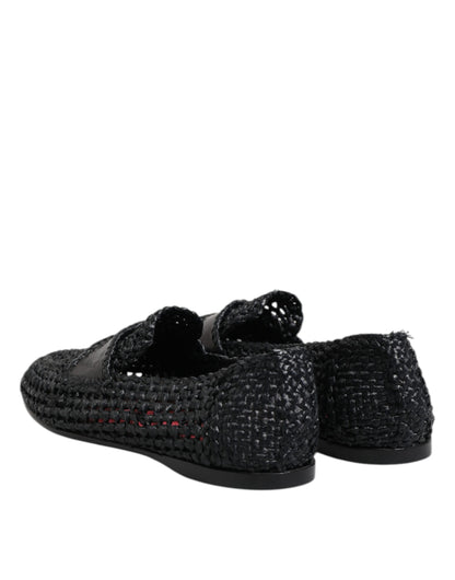 Dolce & Gabbana Black Woven Leather Slip On Loafers for Men
