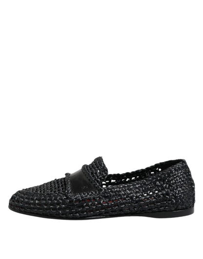 Dolce & Gabbana Black Woven Leather Slip On Loafers for Men