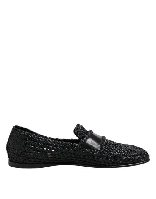 Dolce & Gabbana Black Woven Leather Slip On Loafers for Men