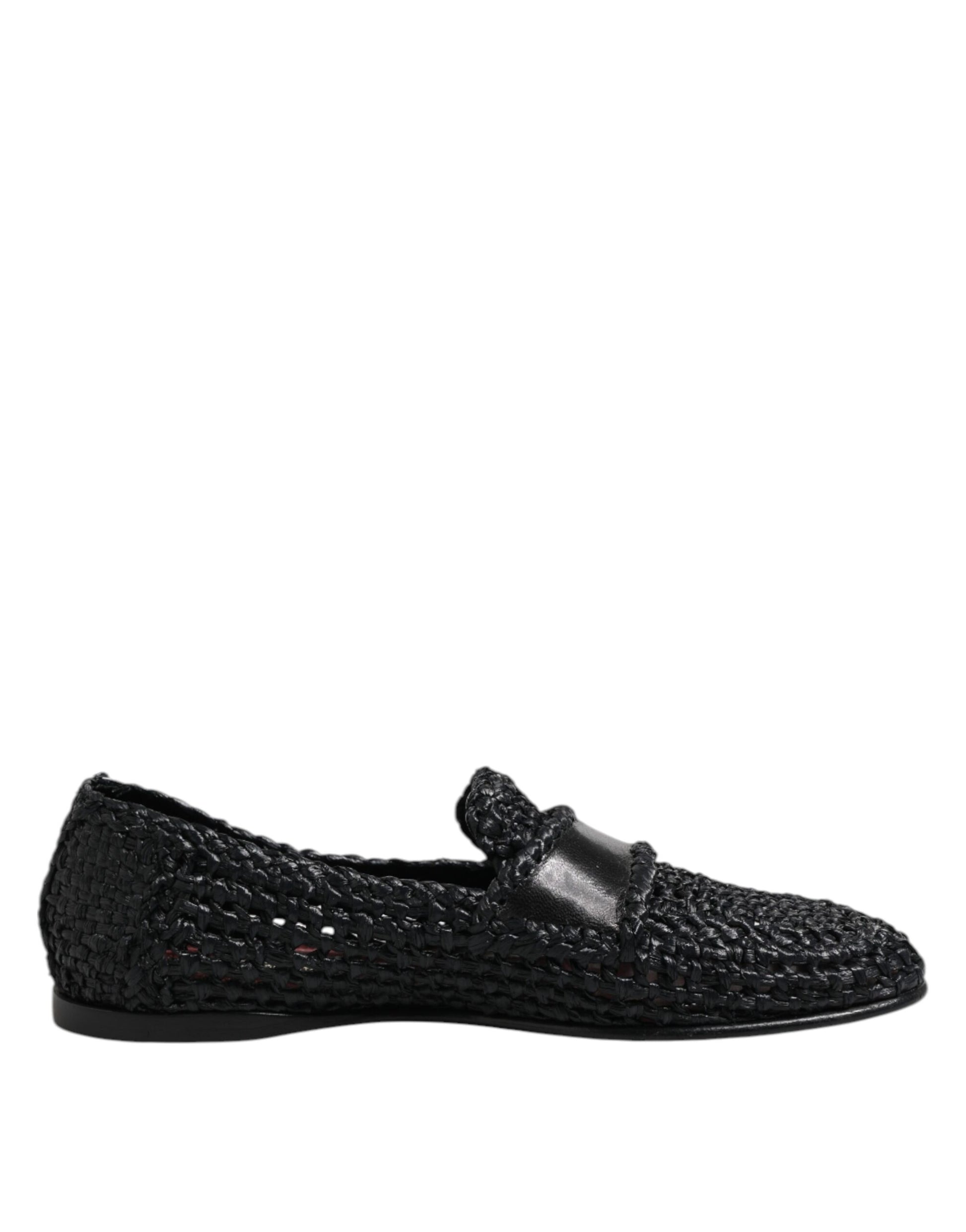 Dolce & Gabbana Black Woven Leather Slip On Loafers for Men