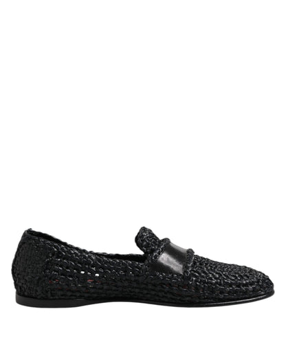 Dolce & Gabbana Black Woven Leather Slip On Loafers for Men