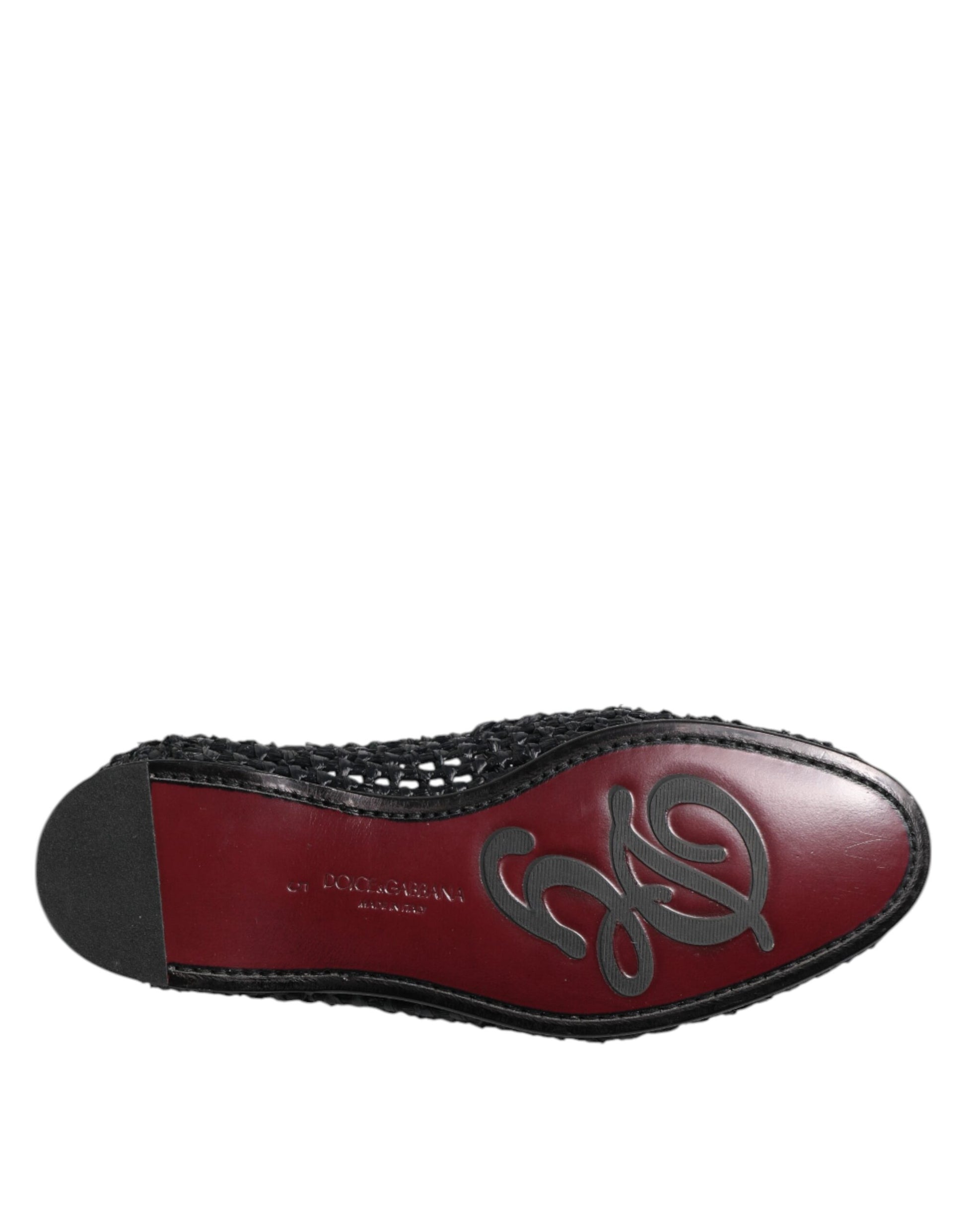 Dolce & Gabbana Black Woven Leather Slip On Loafers for Men