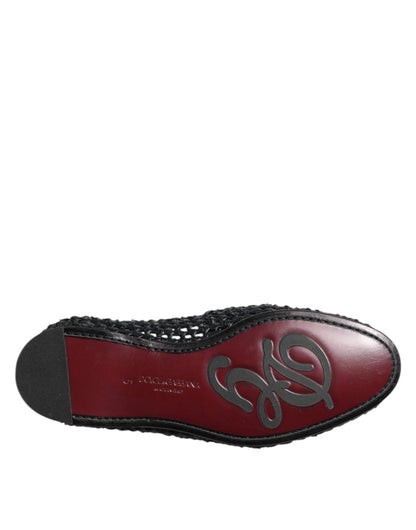 Dolce & Gabbana Black Woven Leather Slip On Loafers for Men