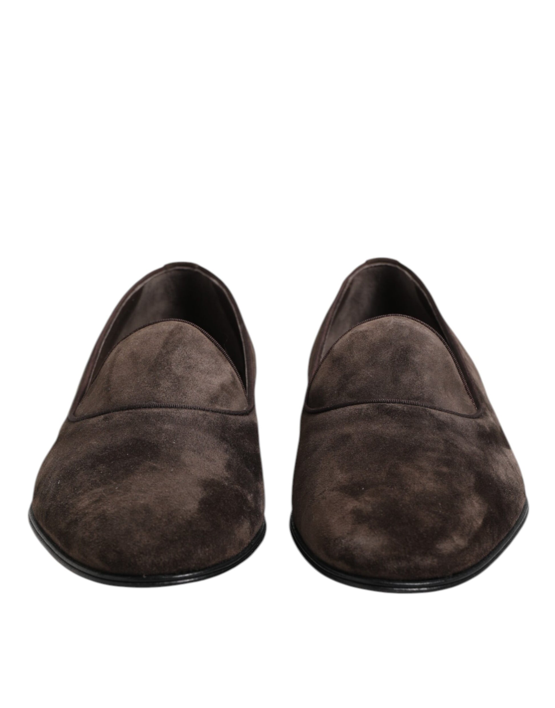 Dolce & Gabbana Brown Velvet Leather Slip On Loafers