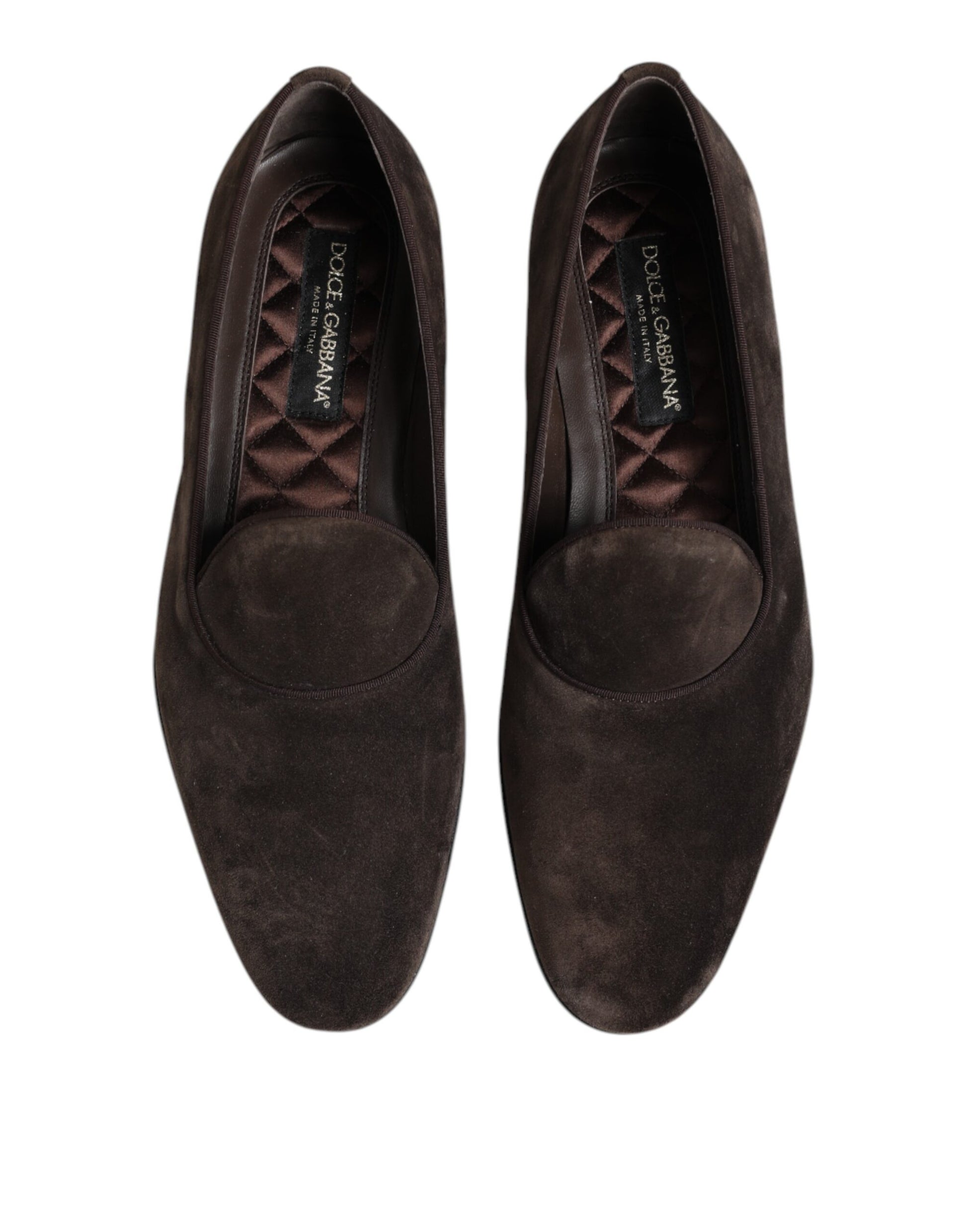 Dolce & Gabbana Brown Velvet Leather Slip On Loafers