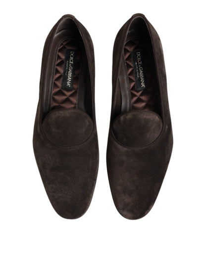 Dolce & Gabbana Brown Velvet Leather Slip On Loafers