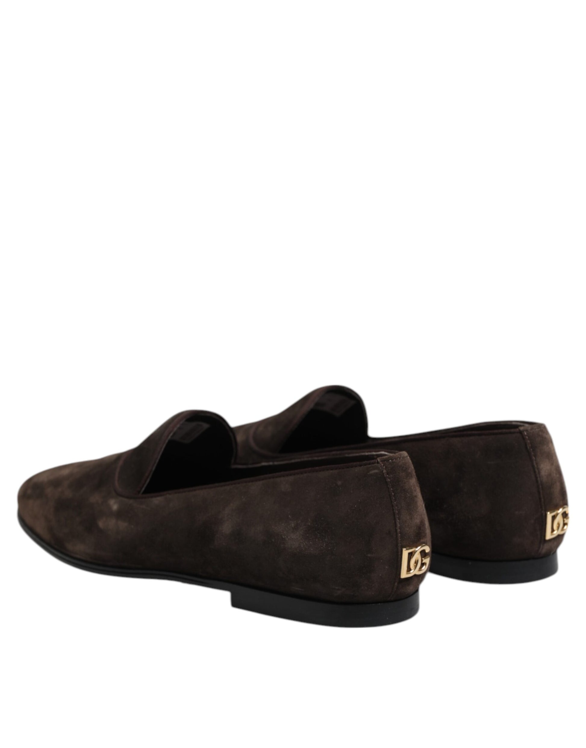 Dolce & Gabbana Brown Velvet Leather Slip On Loafers