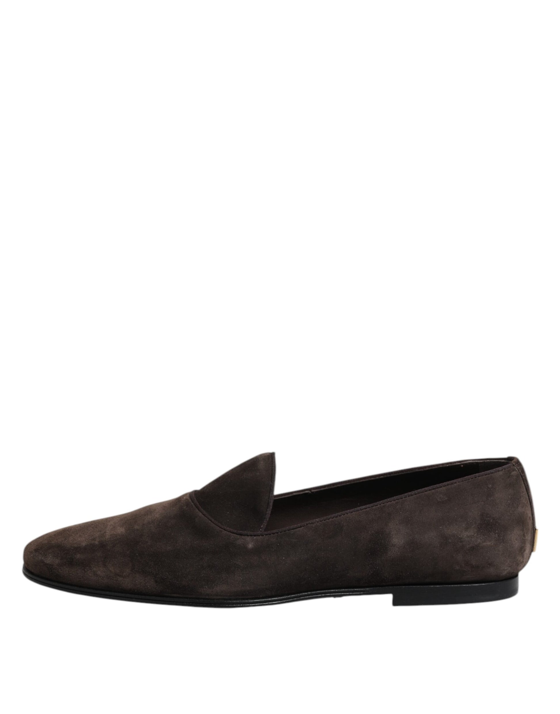Dolce & Gabbana Brown Velvet Leather Slip On Loafers