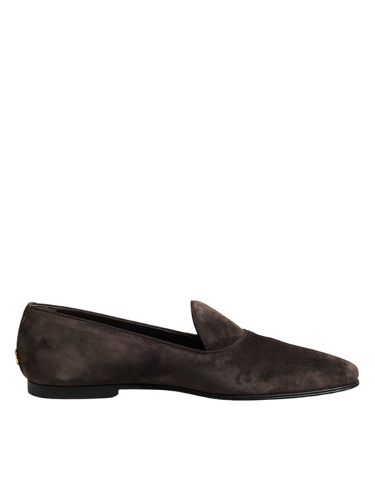 Dolce & Gabbana Brown Velvet Leather Slip On Loafers