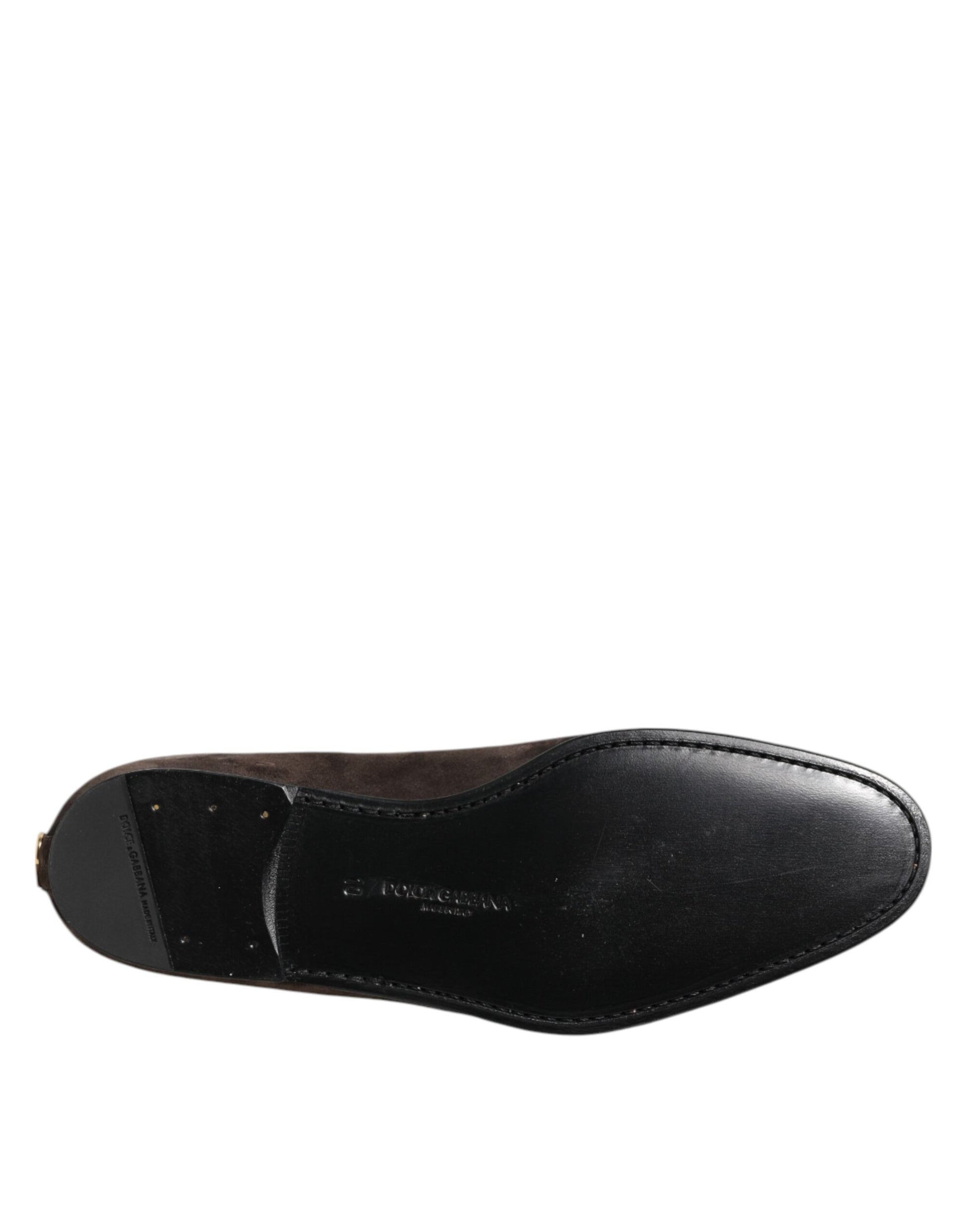 Dolce & Gabbana Brown Velvet Leather Slip On Loafers