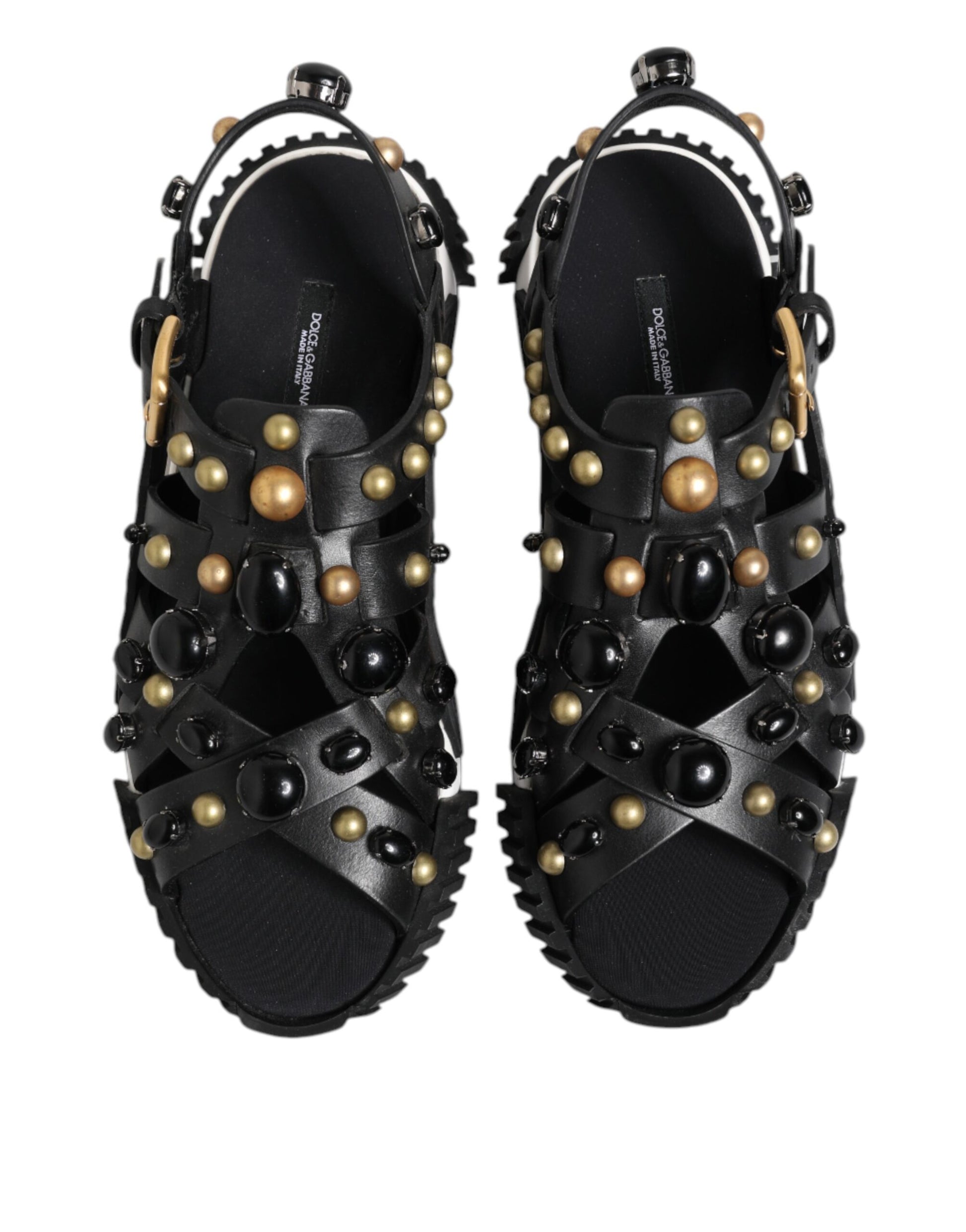 Dolce & Gabbana Black Leather Studded Ankle Strap Sandals